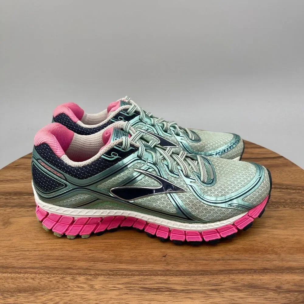 Brooks Adrenaline GTS16 Shoes Womens Size 7B Green Pink Running Comfort Walking